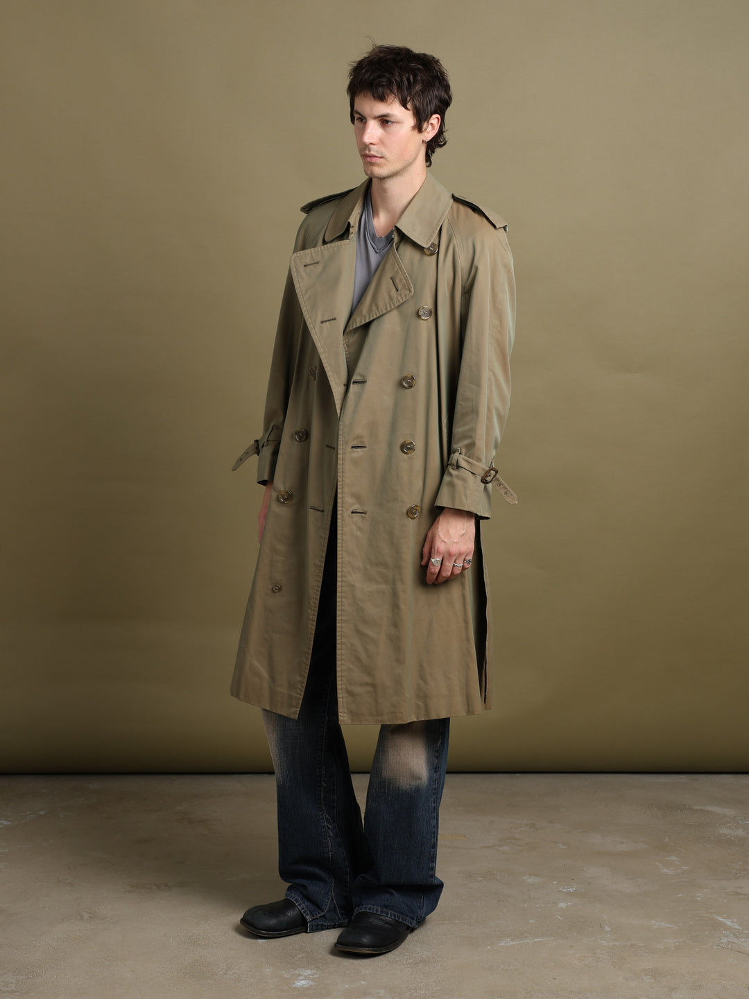 Burberrys Double Breasted Trench Coat Khaki Men's M - front