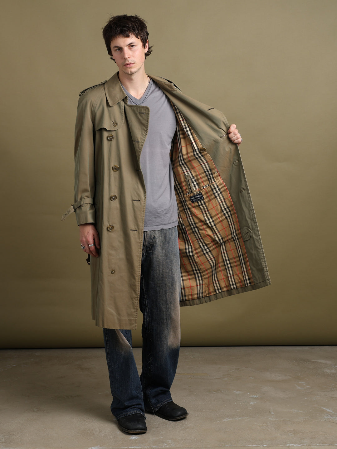 Burberrys Double Breasted Trench Coat Khaki Men's M - back