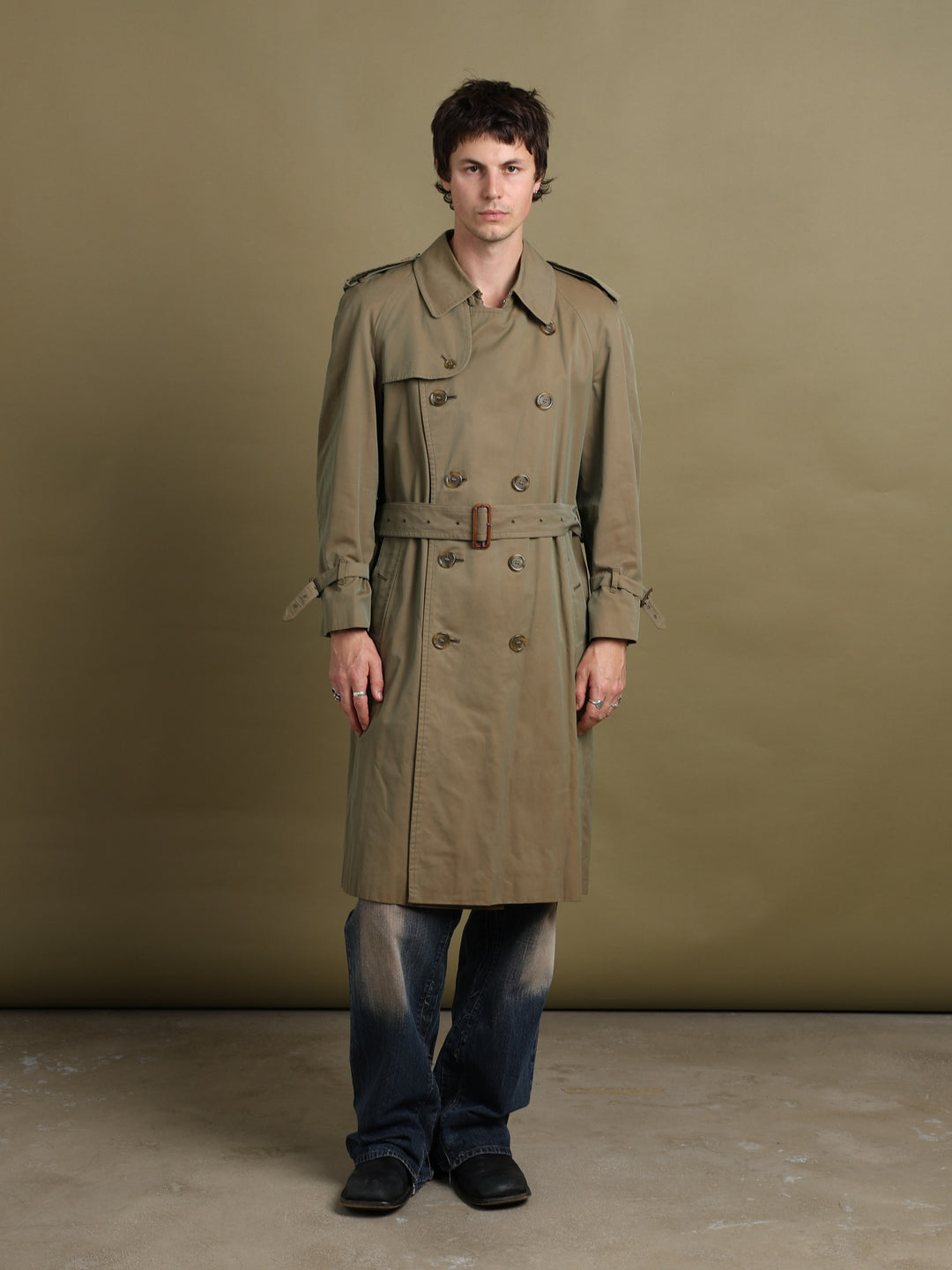 Burberrys Double Breasted Trench Coat Khaki Men's M - fabric detail