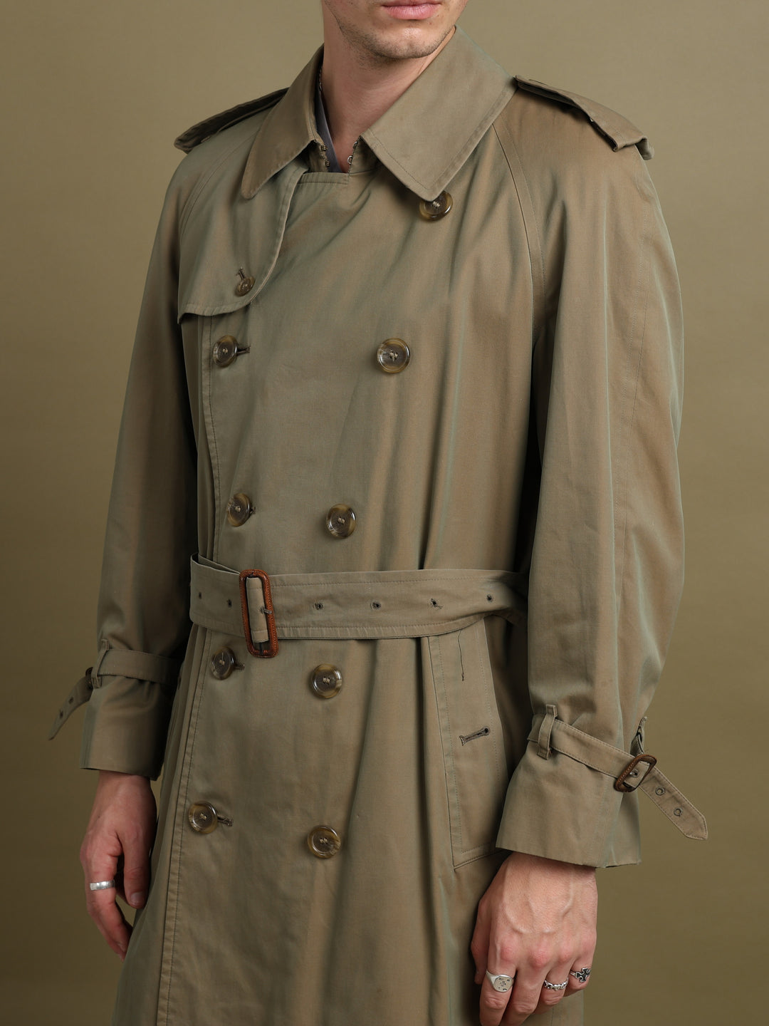 Burberrys Double Breasted Trench Coat Khaki Men's M - styled