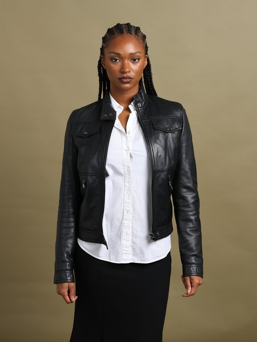 Dolce & Gabbana Leather Jacket Black Women's S - front