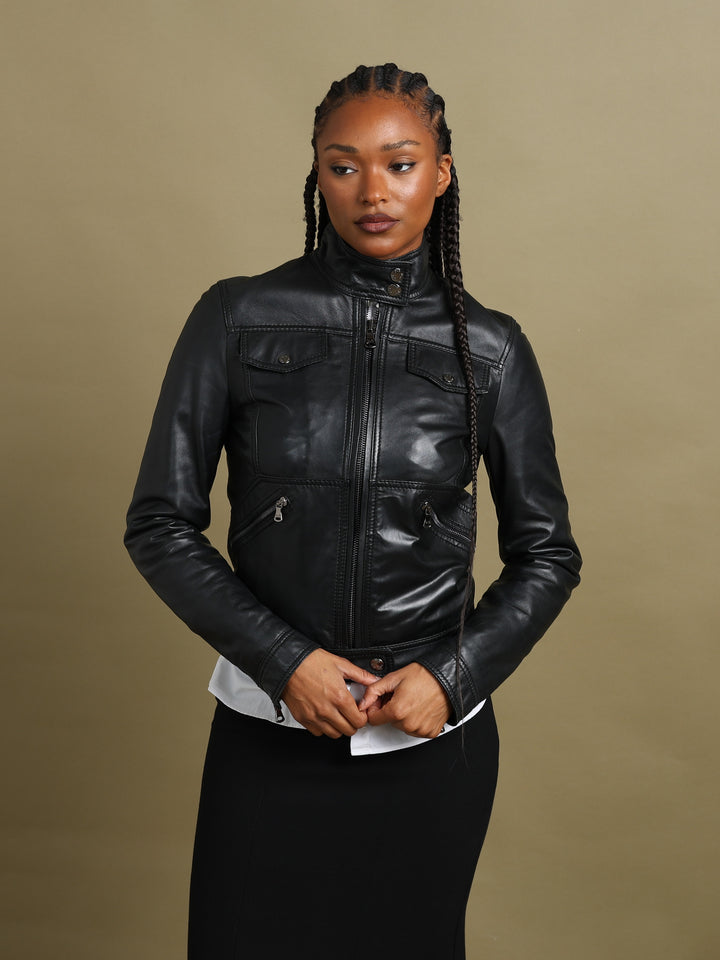 Dolce & Gabbana Leather Jacket Black Women's S - fabric detail