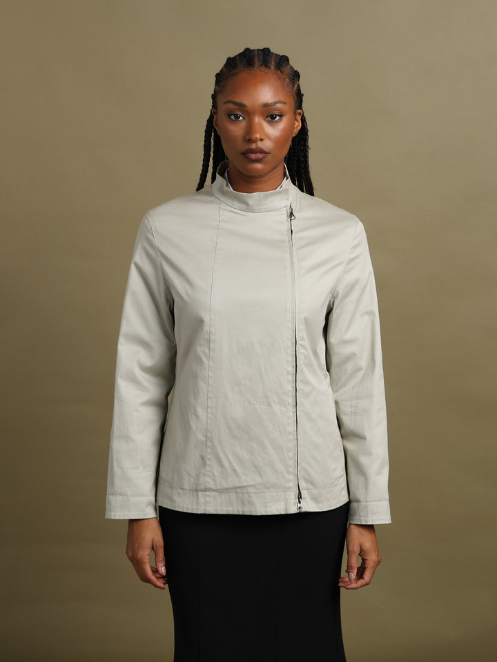 Giorgio Armani Funnel-Neck Asymmetric Zip Jacket Cream Women's M - back