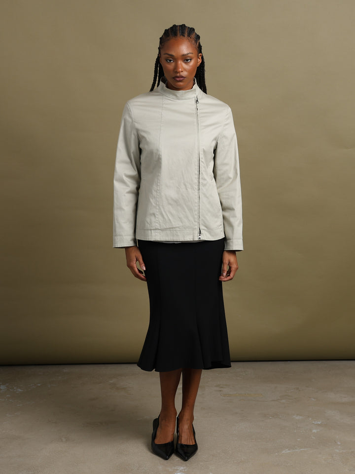 Giorgio Armani Funnel-Neck Asymmetric Zip Jacket Cream Women's M - fabric detail