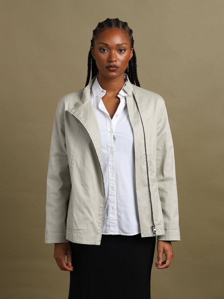 Giorgio Armani Funnel-Neck Asymmetric Zip Jacket Cream Women's M - detail 1