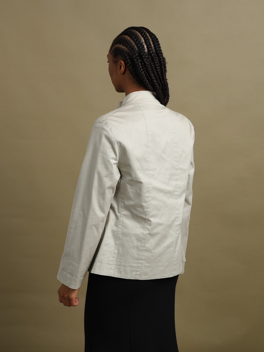 Giorgio Armani Funnel-Neck Asymmetric Zip Jacket Cream Women's M - detail 3
