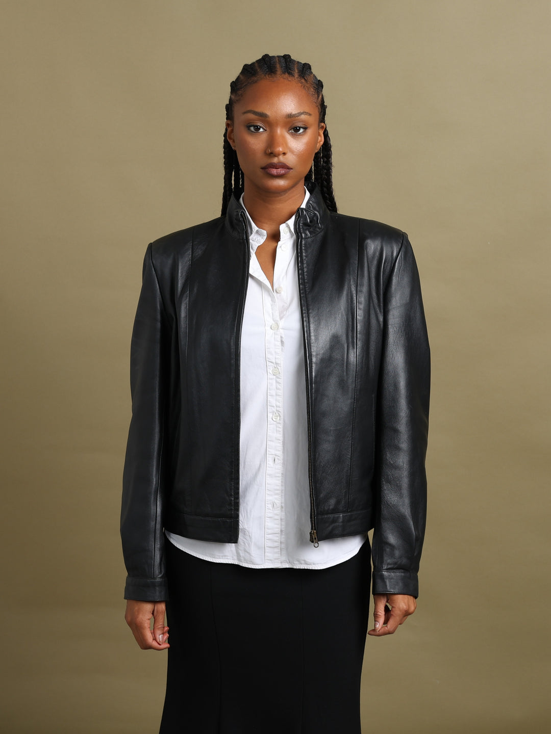 Aquascutum Leather Biker Jacket Black Women's L - back