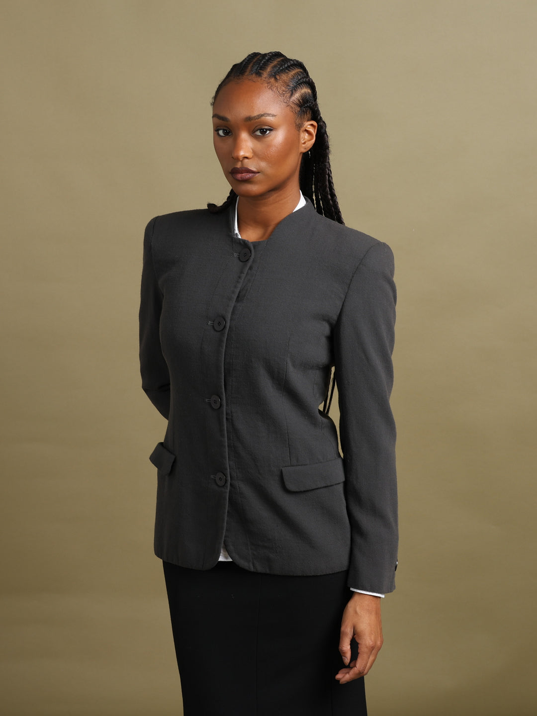 Giorgio Armani Collarless Blazer Grey Women's S - front