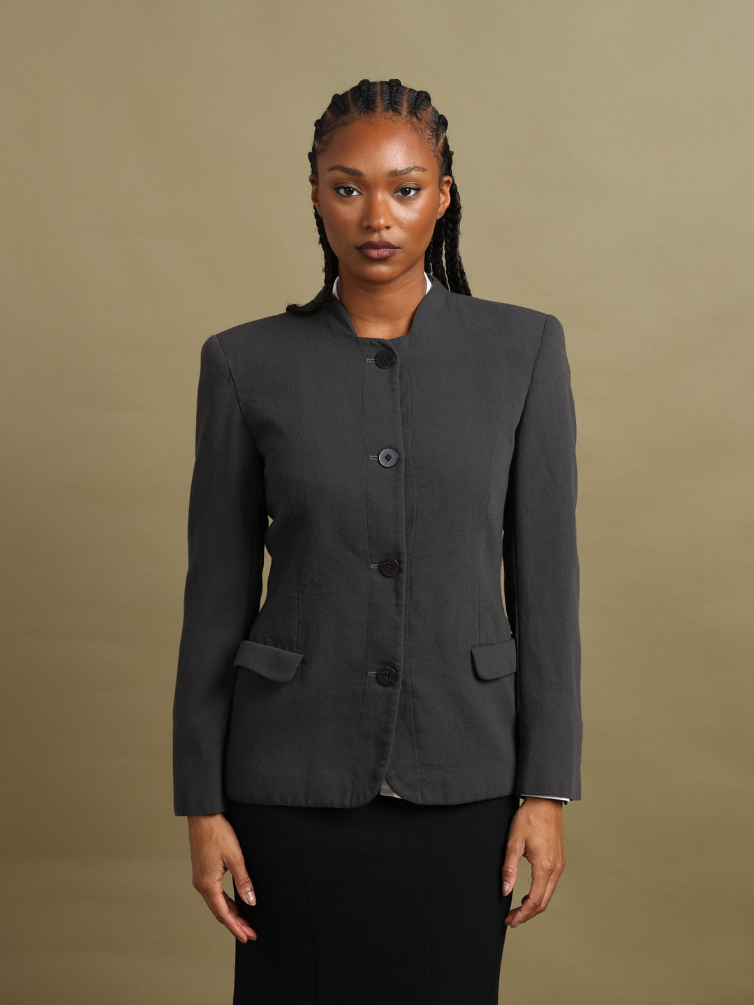 Giorgio Armani Collarless Blazer Grey Women's S - back