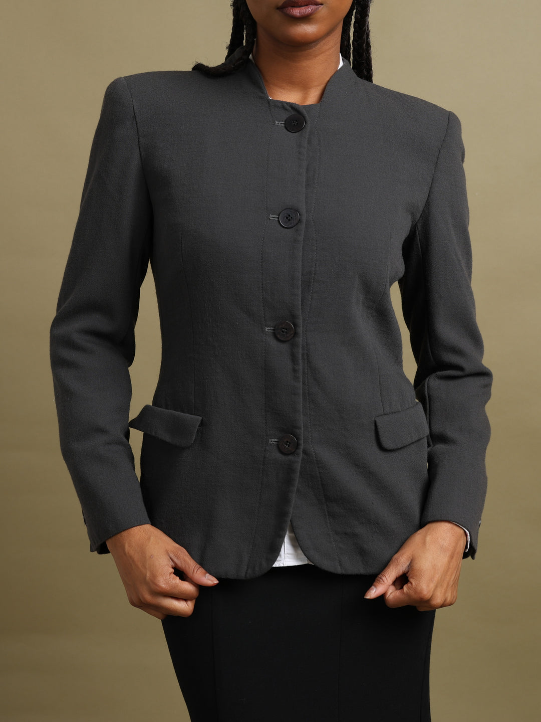 Giorgio Armani Collarless Blazer Grey Women's S - styled