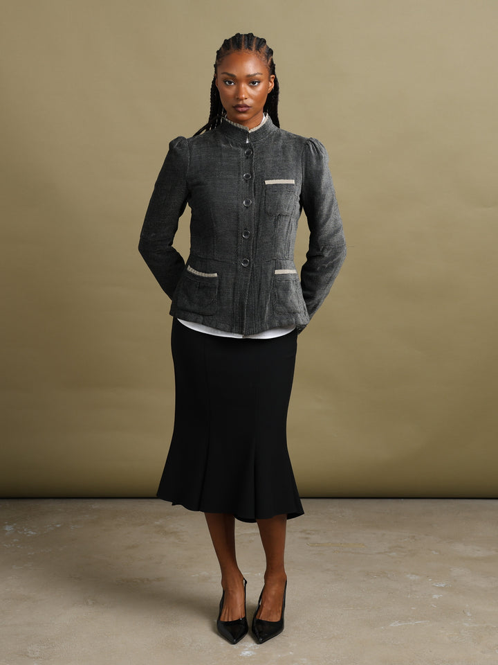 Armani Collezioni Ruffle Trim Blazer Grey Women's L - back