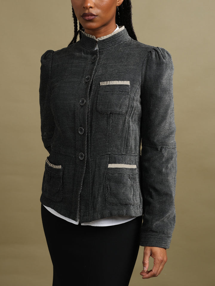 Armani Collezioni Ruffle Trim Blazer Grey Women's L - styled