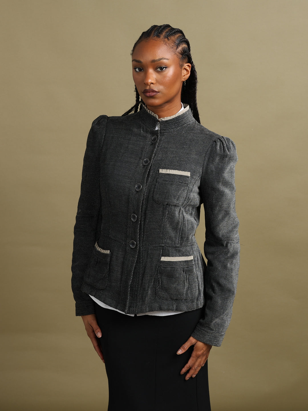 Armani Collezioni Ruffle Trim Blazer Grey Women's L - detail 1