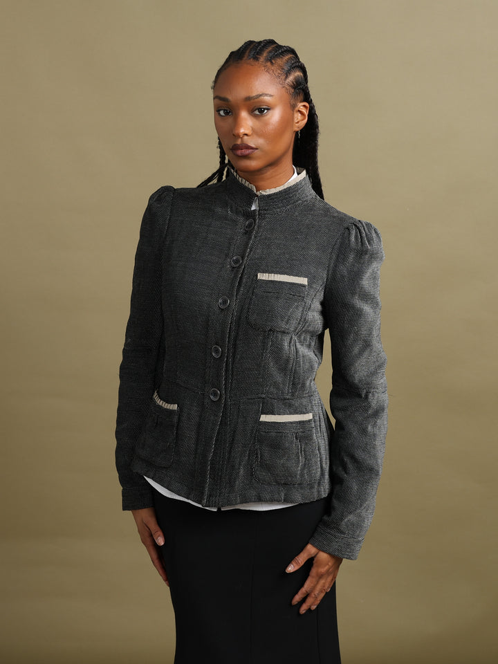 Armani Collezioni Ruffle Trim Blazer Grey Women's L - detail 1