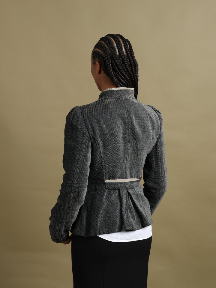 Armani Collezioni Ruffle Trim Blazer Grey Women's L - detail 2