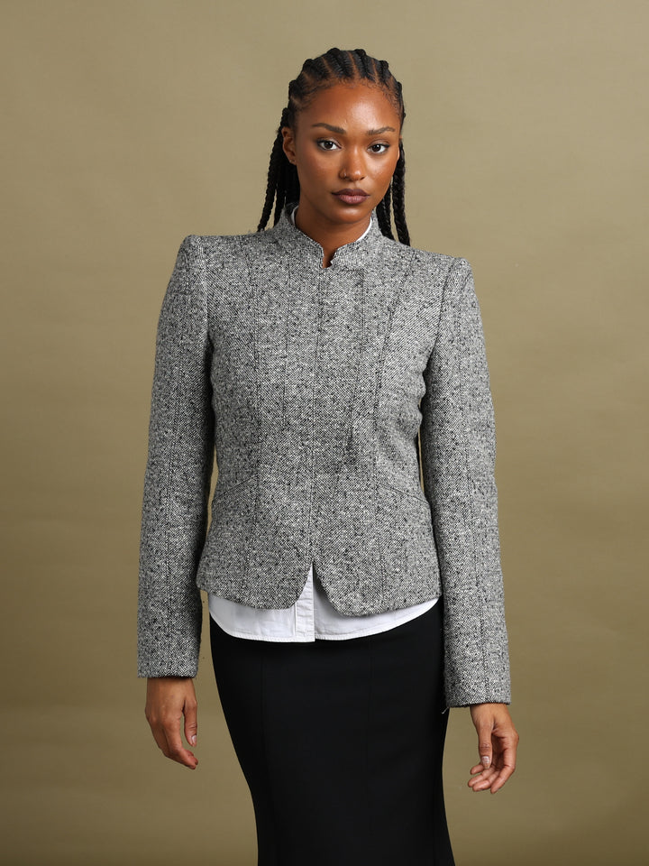Armani Collezioni Asymmetric Zip Blazer Grey Women's L - front