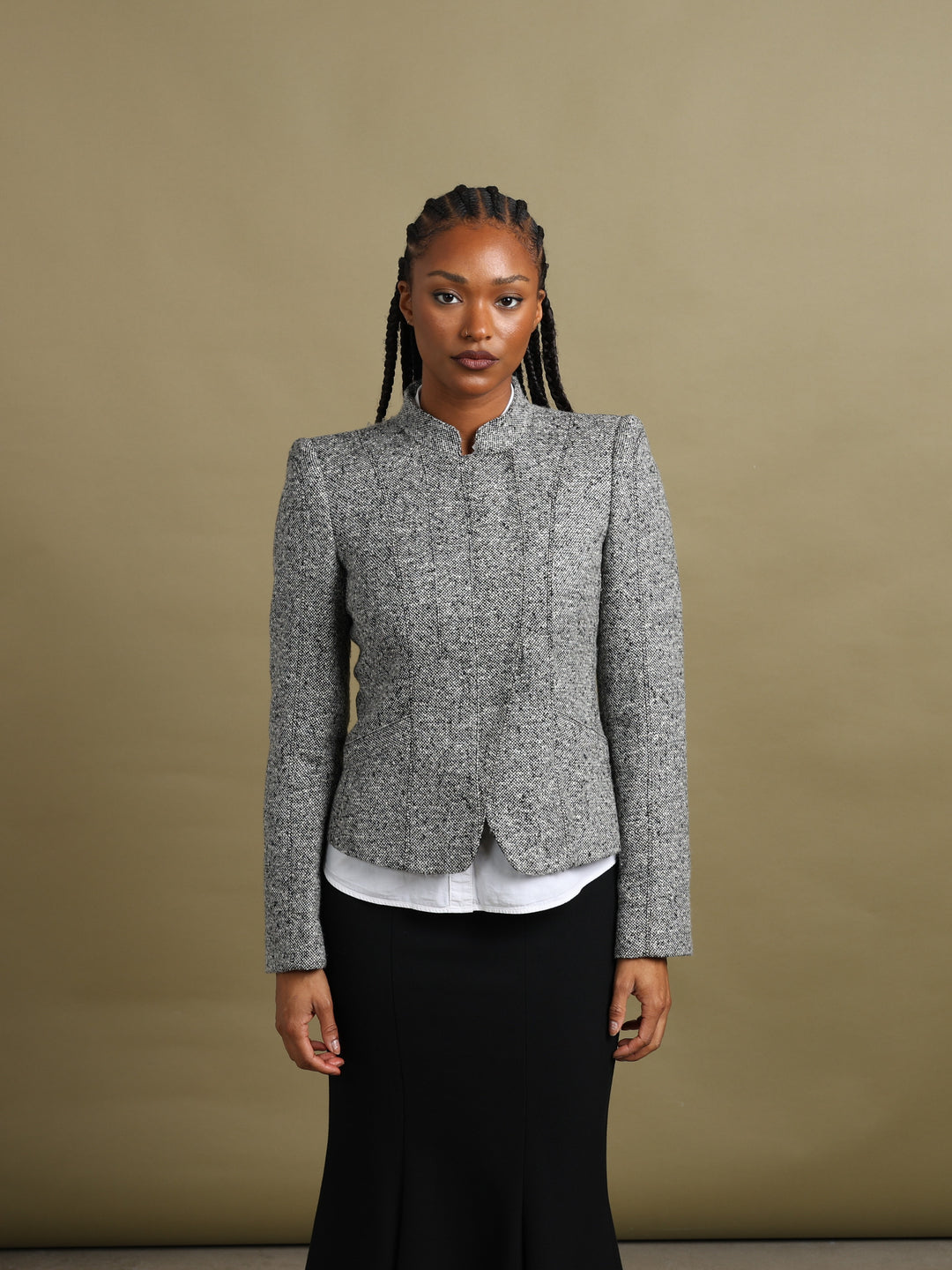 Armani Collezioni Asymmetric Zip Blazer Grey Women's L - back