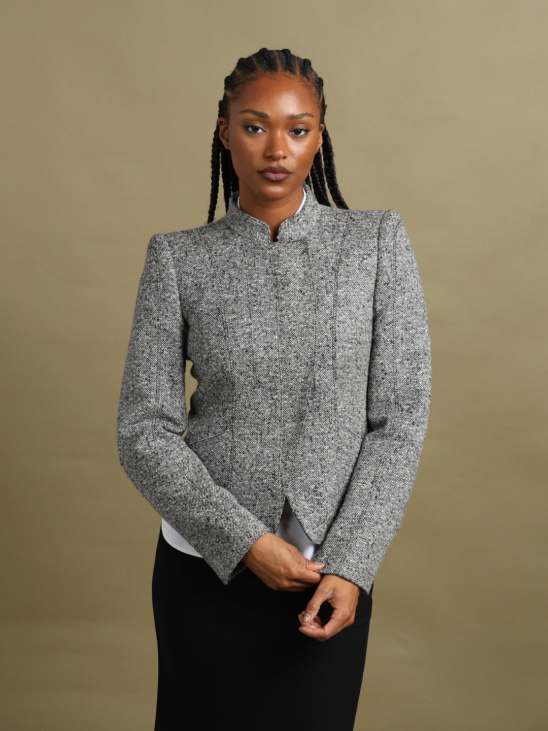 Armani Collezioni Asymmetric Zip Blazer Grey Women's L - styled