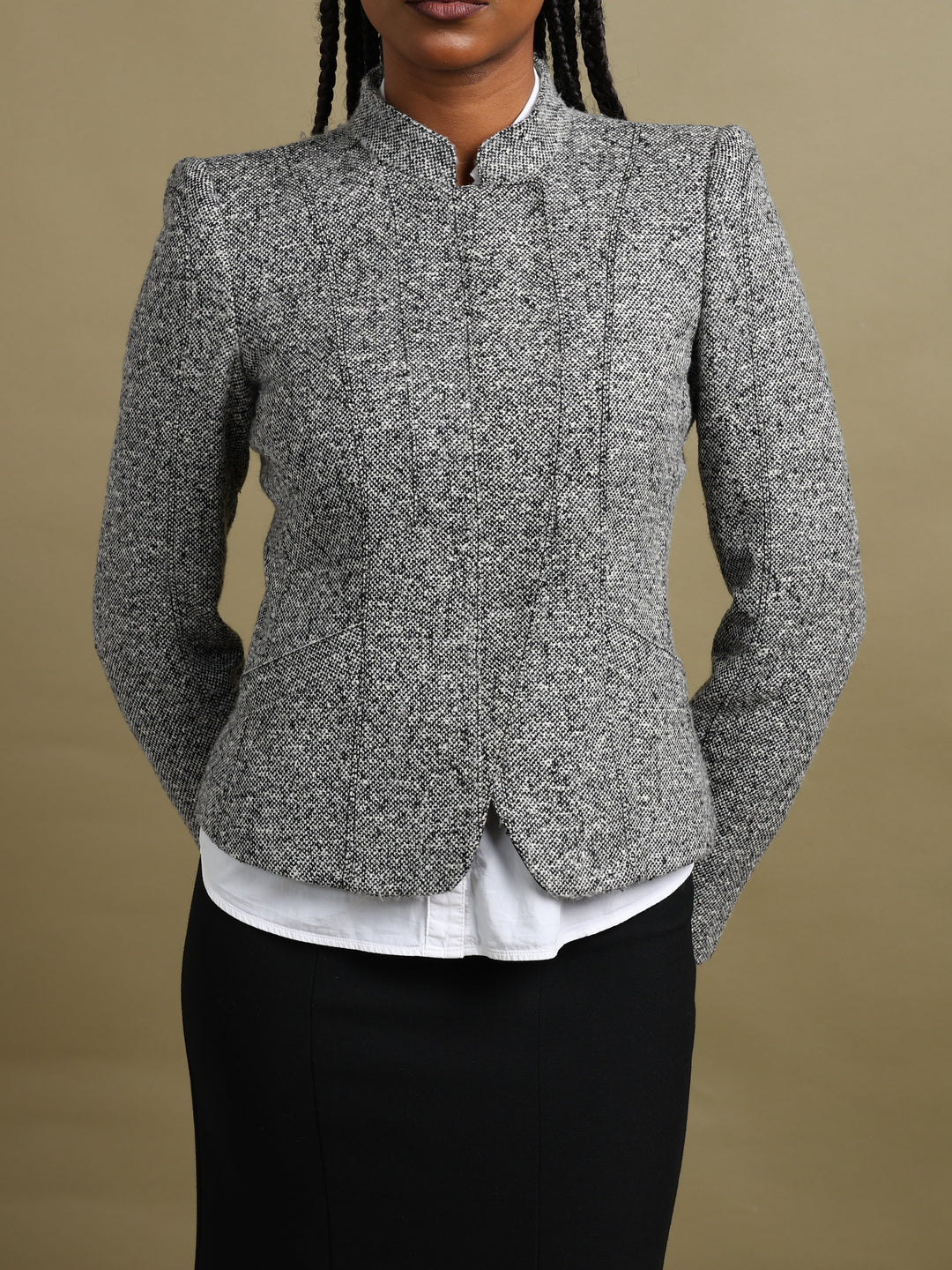 Armani Collezioni Asymmetric Zip Blazer Grey Women's L - detail 1