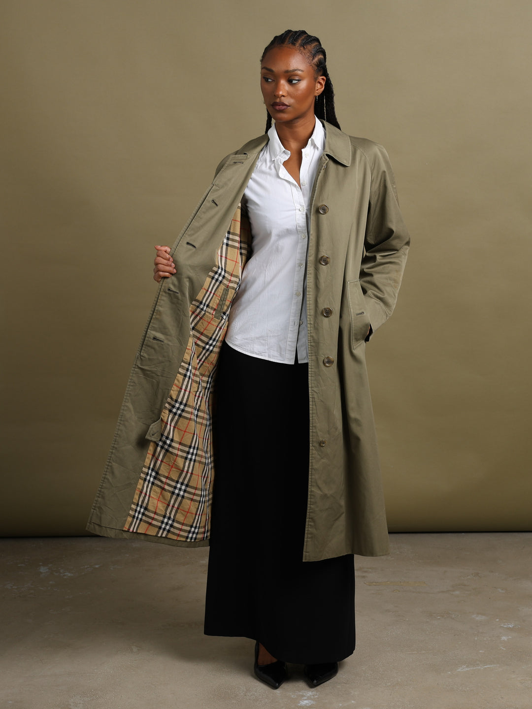 Burberrys Trench Coat Green Women's M - back