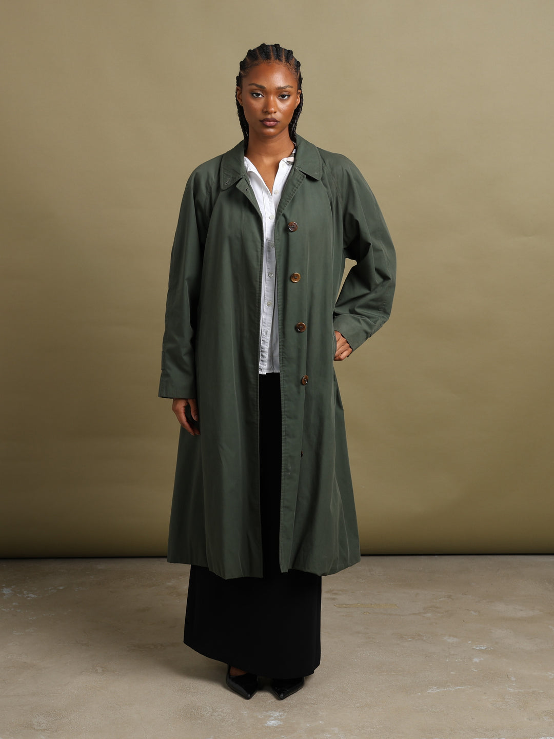Burberrys Single Breasted Trench Coat Green Women's XL - front