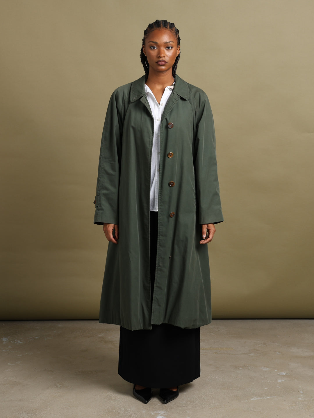 Burberrys Single Breasted Trench Coat Green Women's XL - back