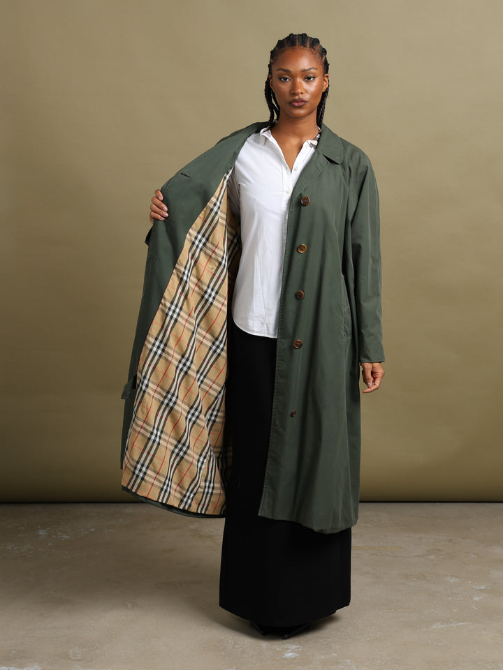 Burberrys Single Breasted Trench Coat Green Women's XL - fabric detail