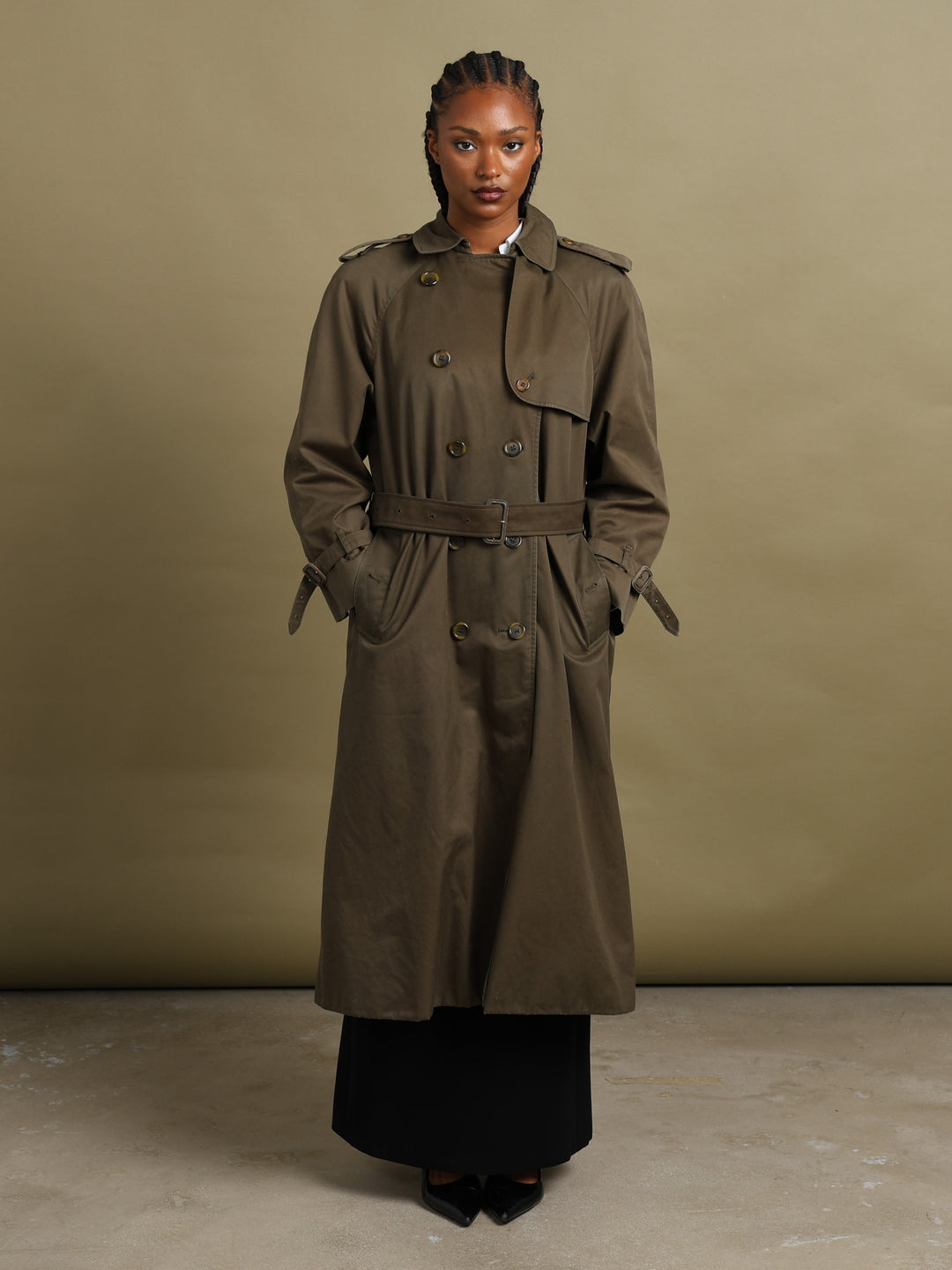 Burberrys Double Breasted Trench Coat Olive Women's L - front