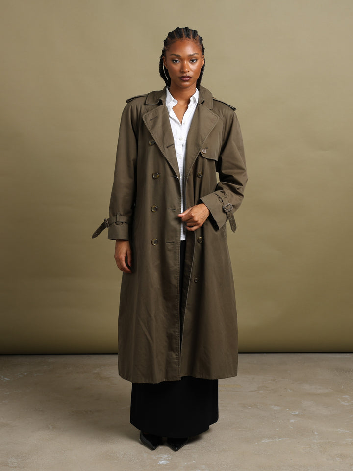 Burberrys Double Breasted Trench Coat Olive Women's L - back