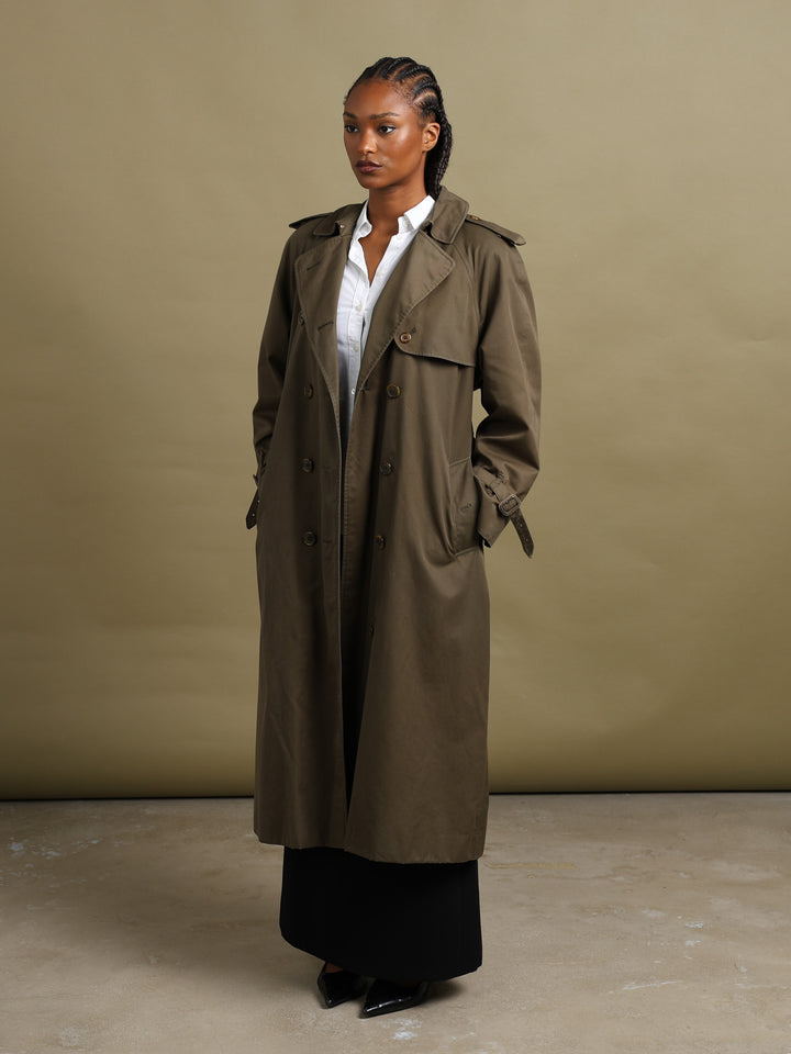Burberrys Double Breasted Trench Coat Olive Women's L - fabric detail