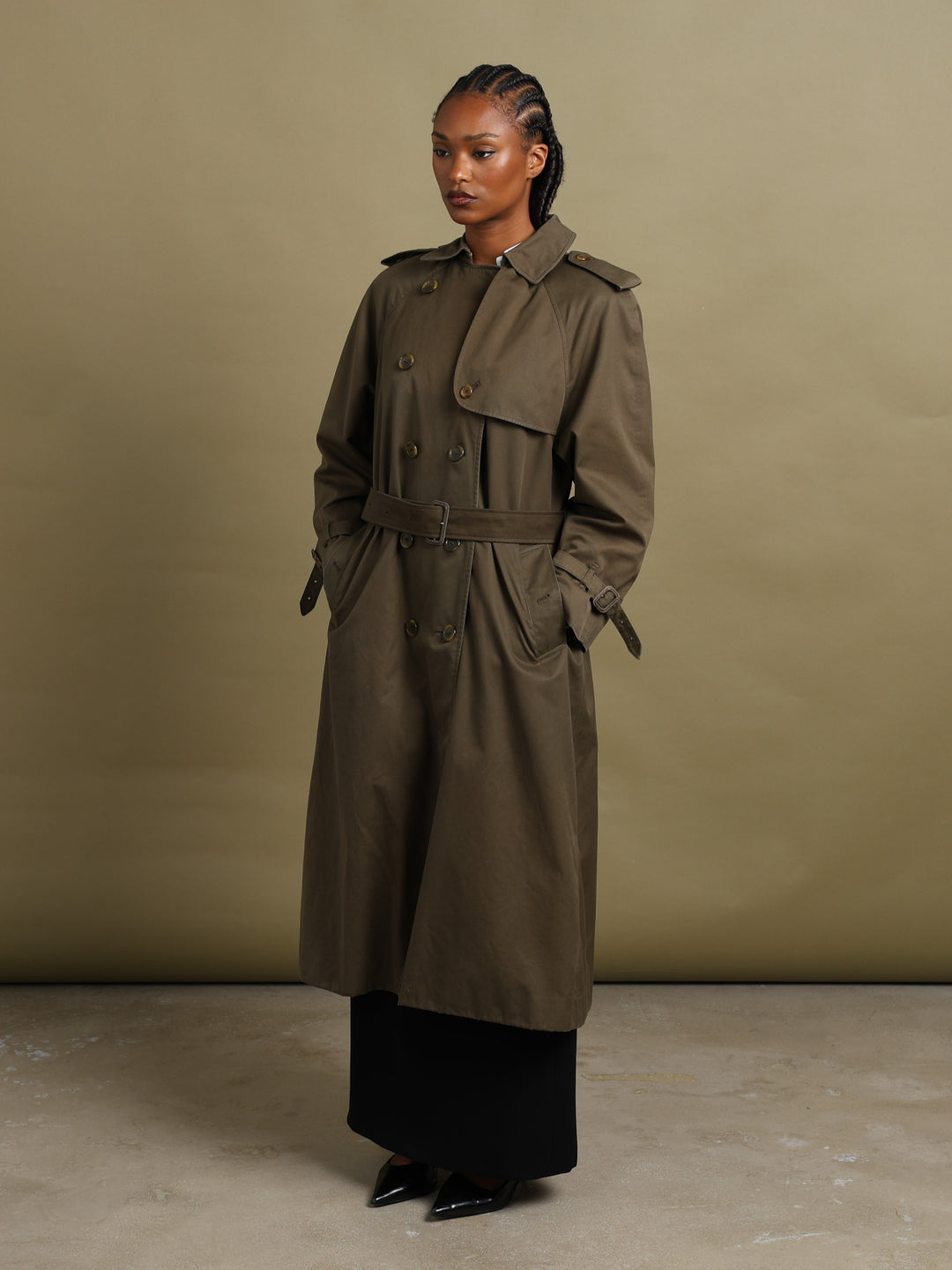 Burberrys Double Breasted Trench Coat Olive Women's L - detail 3