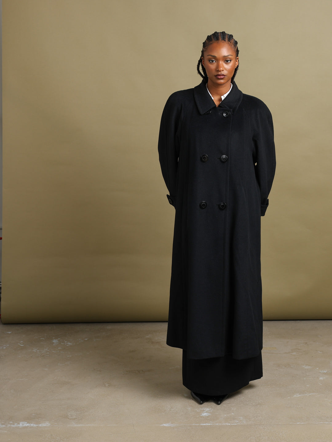 Aquascutum Double Breasted Overcoat Black Women's XL - front