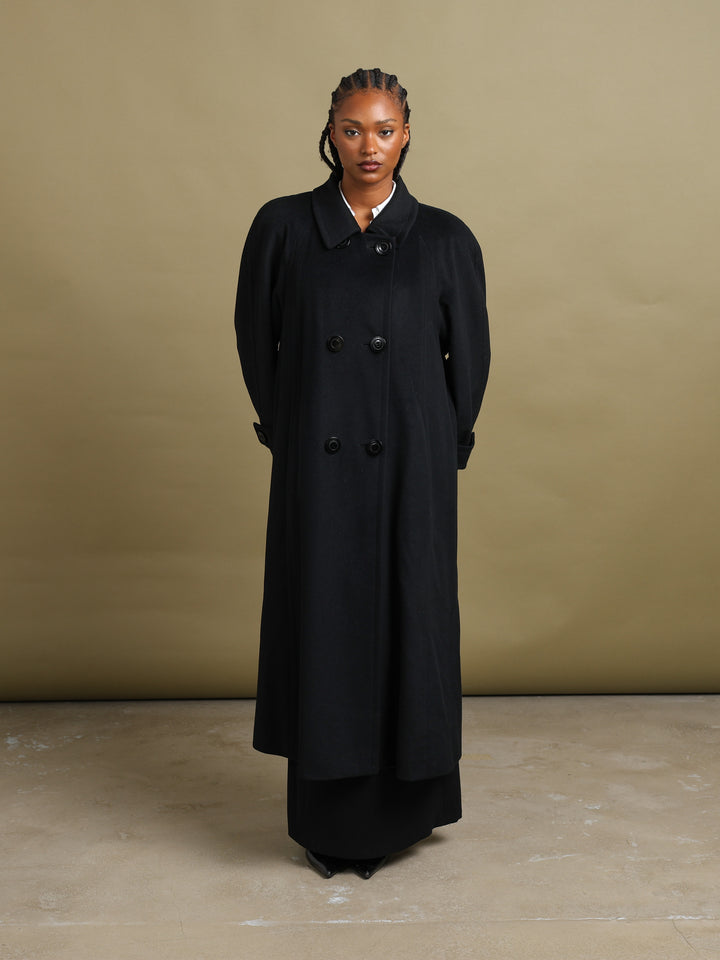 Aquascutum Double Breasted Overcoat Black Women's XL