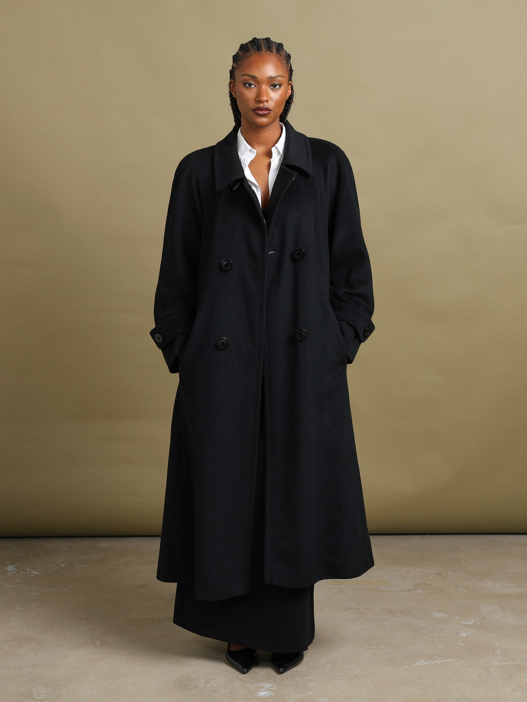 Aquascutum Double Breasted Overcoat Black Women's XL - back