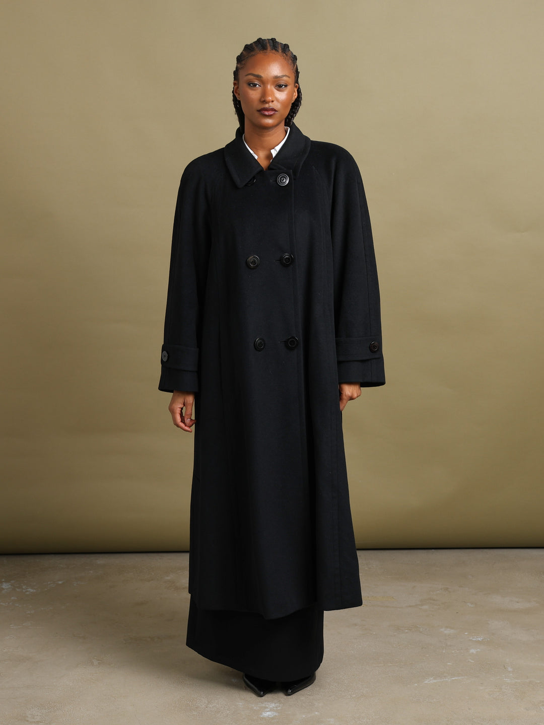 Aquascutum Double Breasted Overcoat Black Women's XL - styled