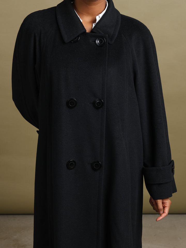 Aquascutum Double Breasted Overcoat Black Women's XL - detail 1