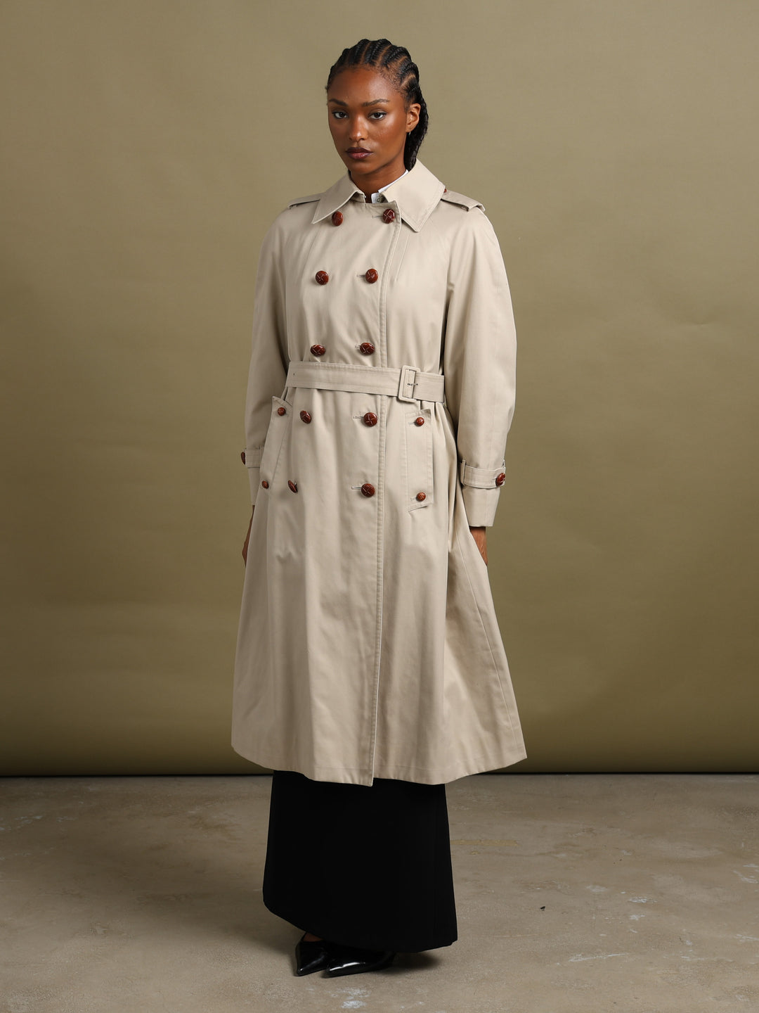 Aquascutum Double Breasted Trench Coat Beige Women's L - front