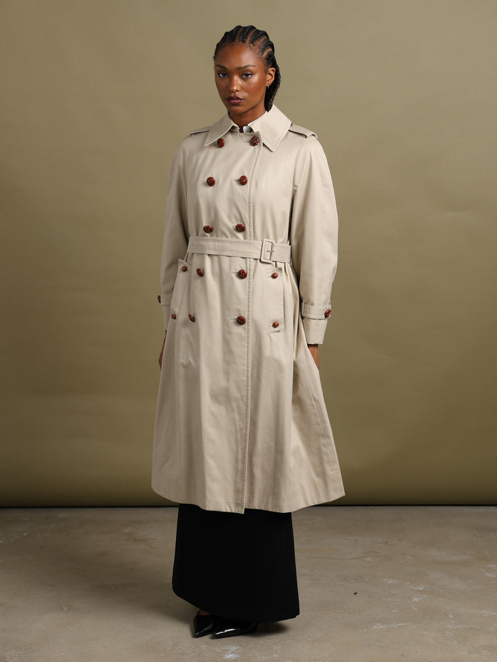 Aquascutum Double Breasted Trench Coat Beige Women's L - front