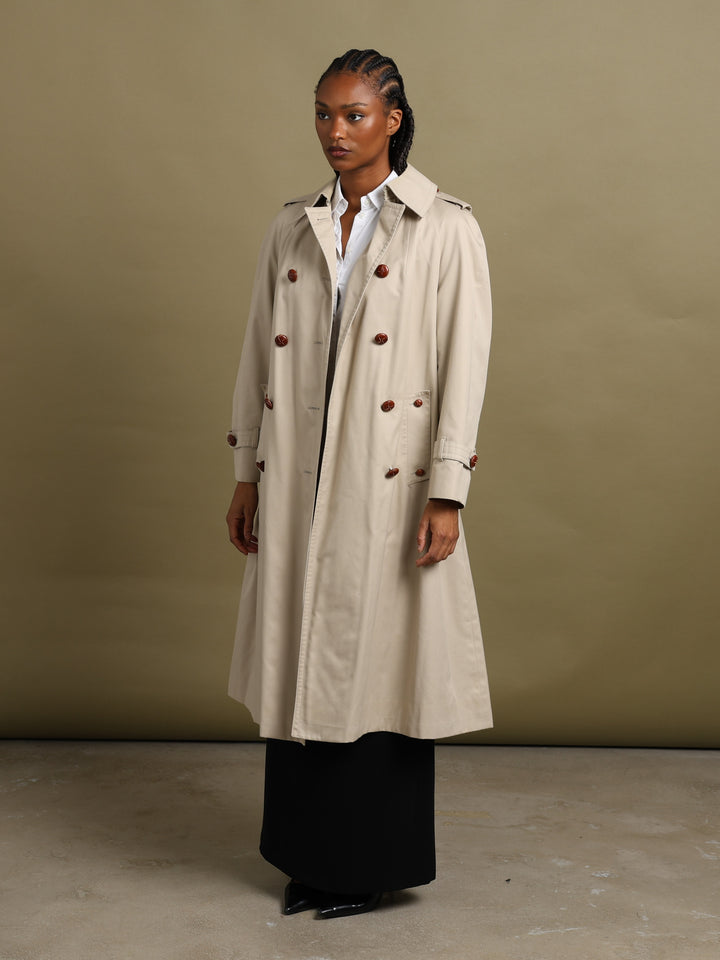 Aquascutum Double Breasted Trench Coat Beige Women's L - fabric detail