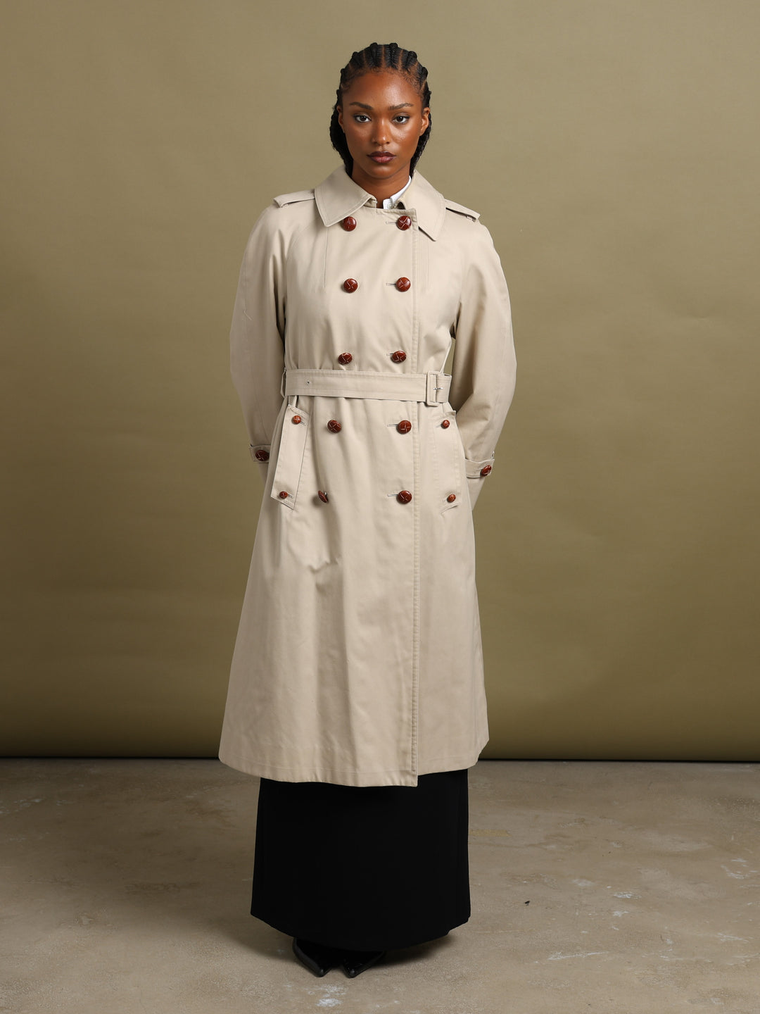 Aquascutum Double Breasted Trench Coat Beige Women's L - styled