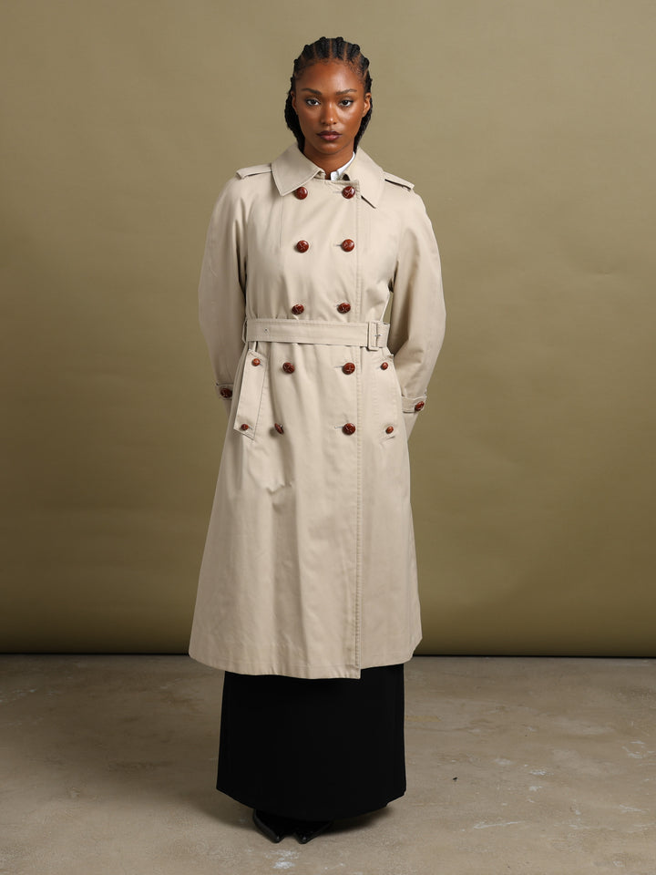 Aquascutum Double Breasted Trench Coat Beige Women's L - styled