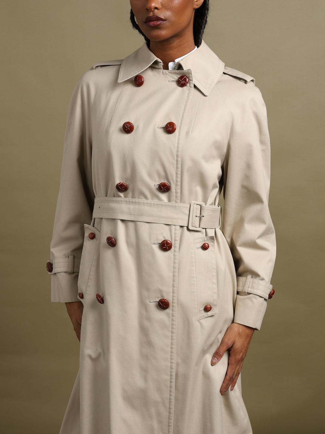 Aquascutum Double Breasted Trench Coat Beige Women's L - detail 1