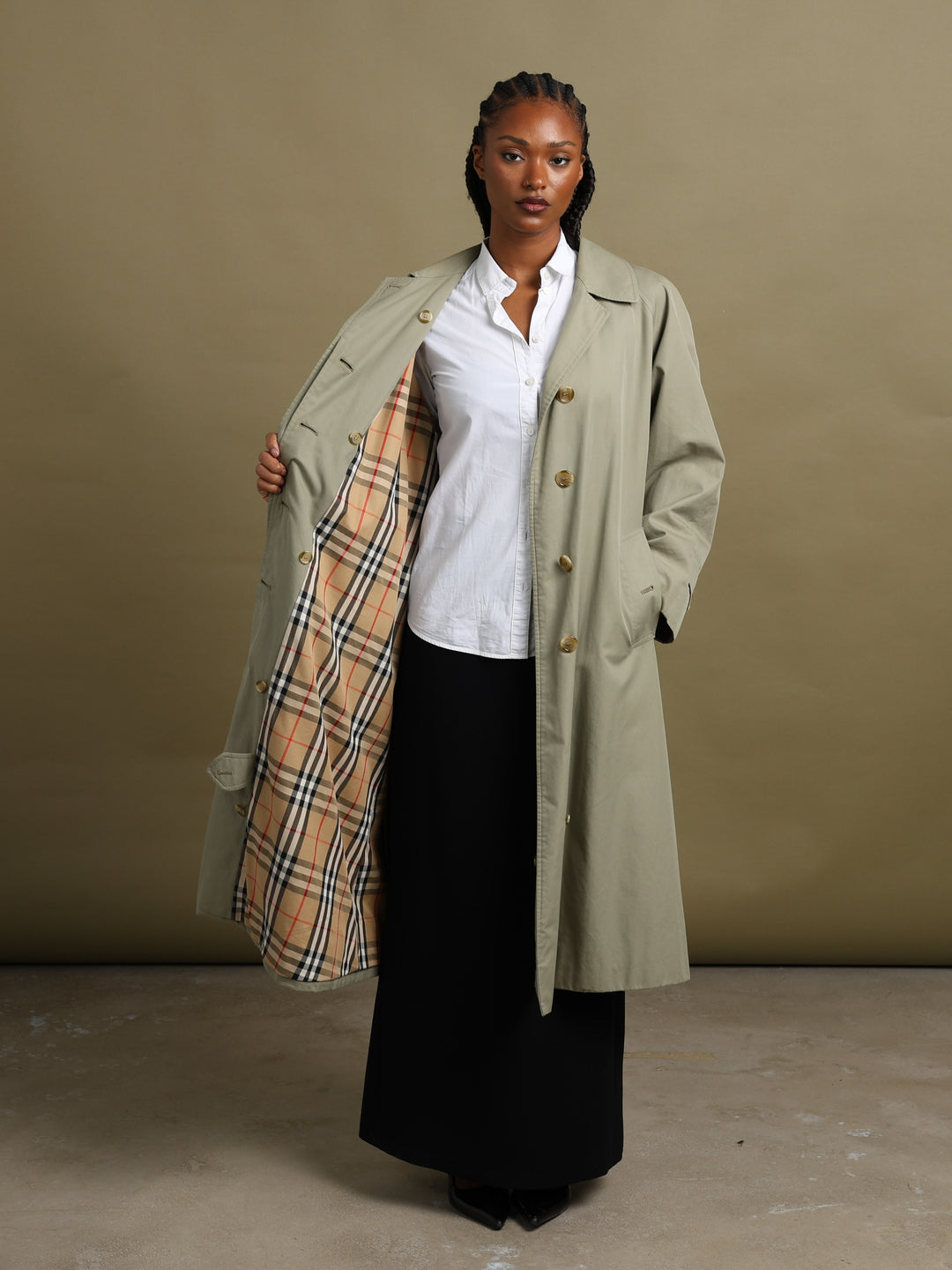 Burberrys Trench Coat Green Women's L - fabric detail