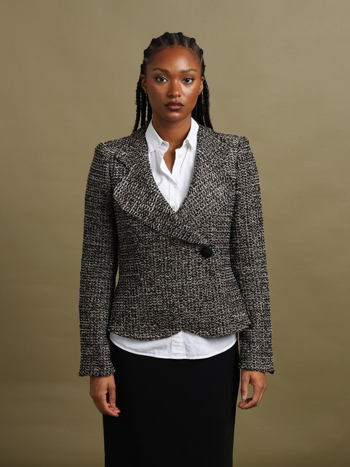 Armani Collezioni Tweed Blazer Silver Women's M - back