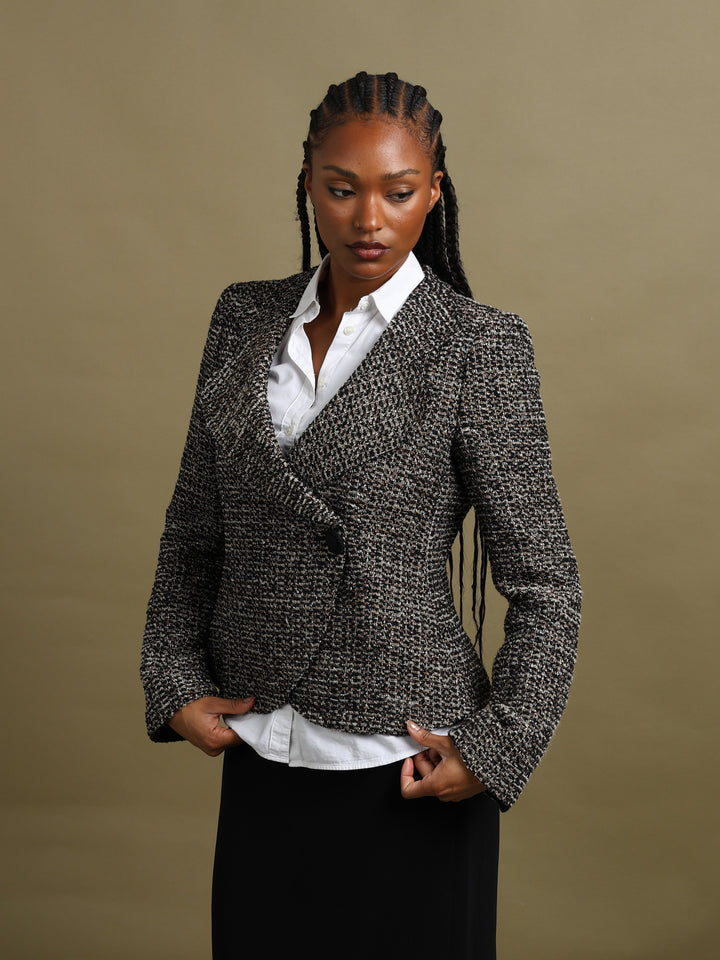 Armani Collezioni Tweed Blazer Silver Women's M - fabric detail