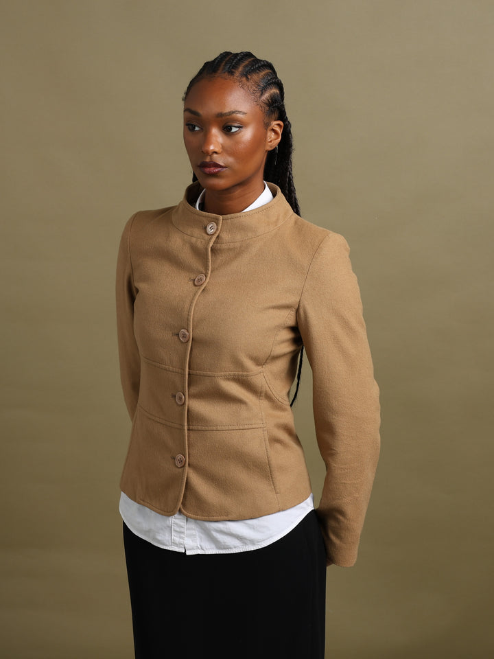 Red Valentino Fitted Stand-Collar Jacket Camel Women's M - front