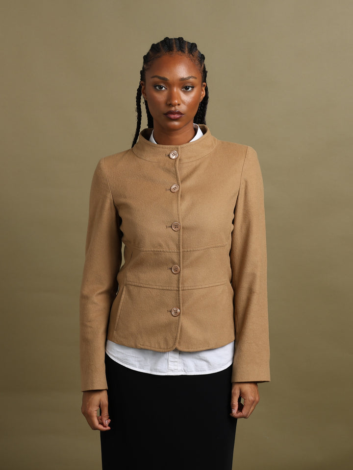 Red Valentino Fitted Stand-Collar Jacket Camel Women's M - back