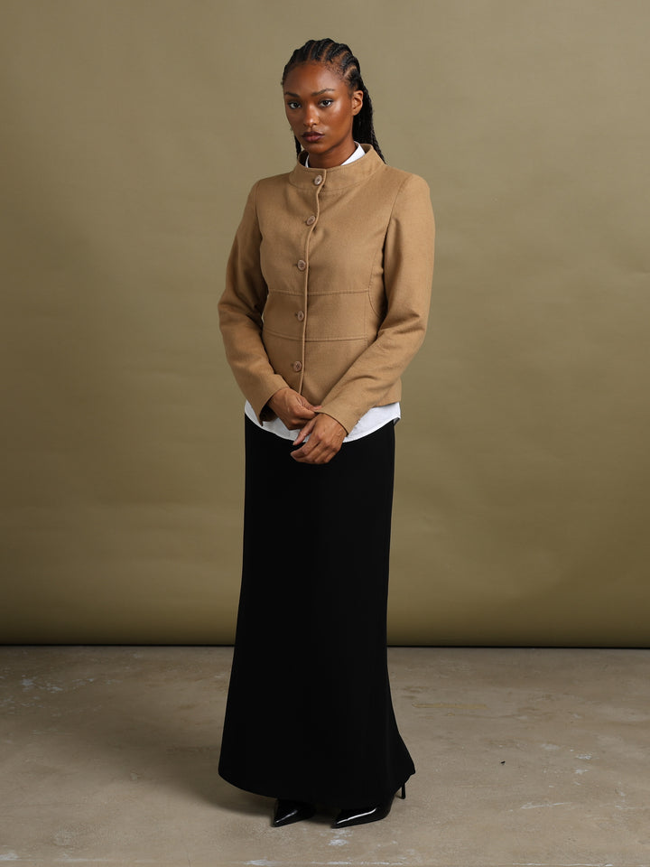 Red Valentino Fitted Stand-Collar Jacket Camel Women's M - fabric detail