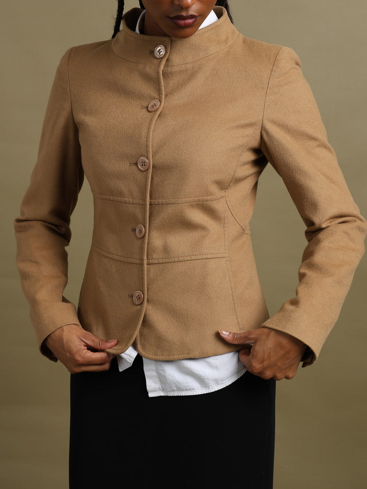 Red Valentino Fitted Stand-Collar Jacket Camel Women's M - styled