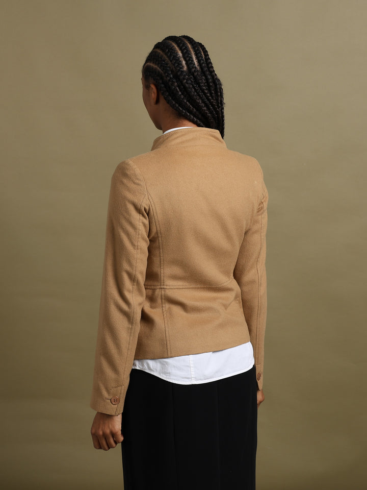 Red Valentino Fitted Stand-Collar Jacket Camel Women's M - detail 1